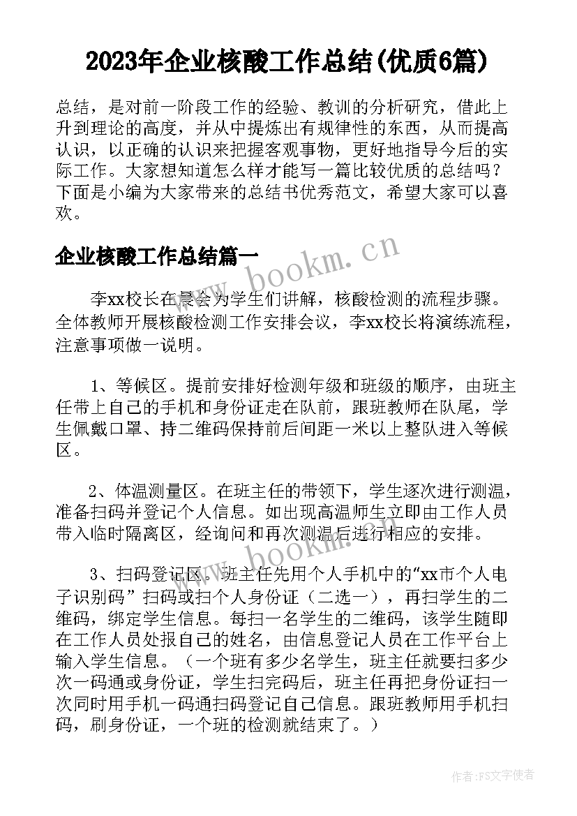 2023年企业核酸工作总结(优质6篇)