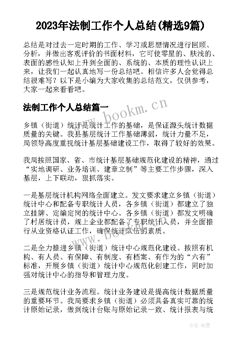 2023年法制工作个人总结(精选9篇)