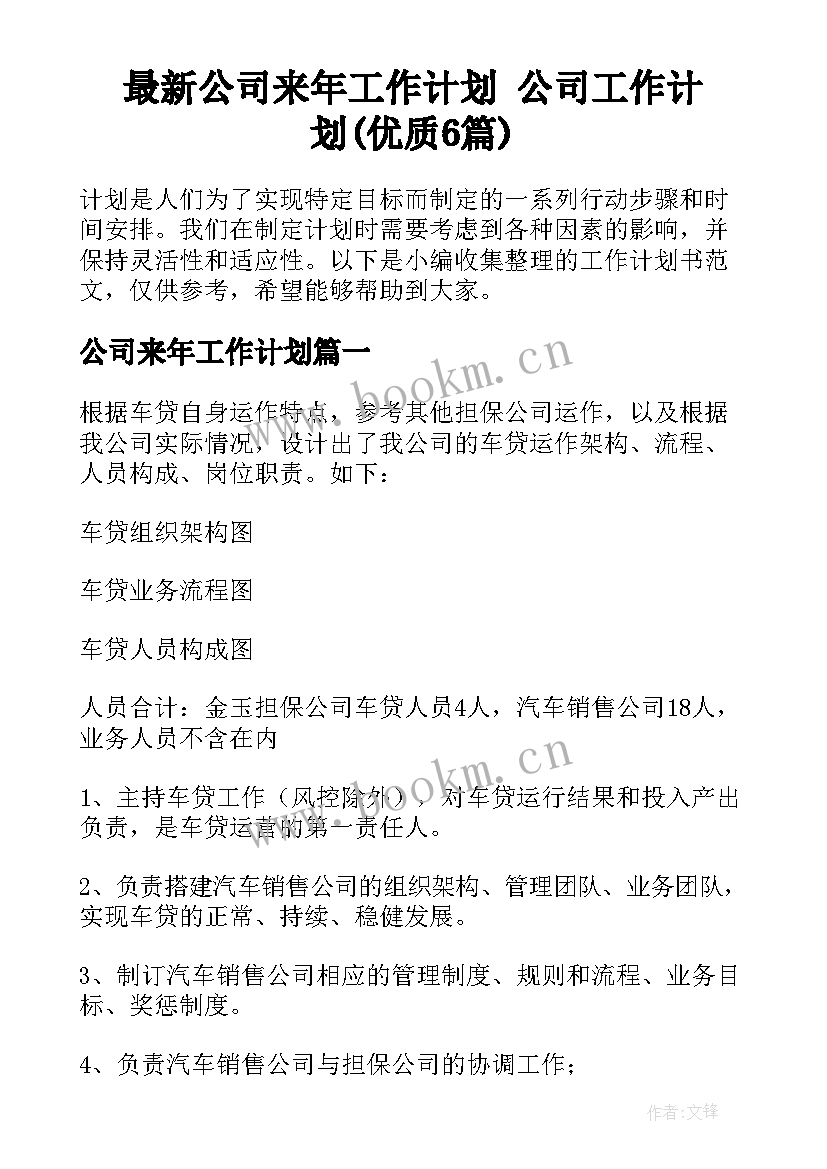 最新公司来年工作计划 公司工作计划(优质6篇)