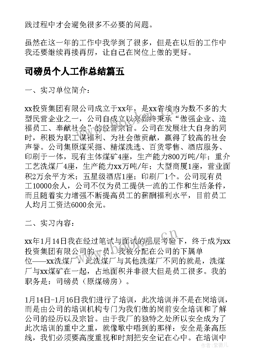 司磅员个人工作总结(模板5篇)