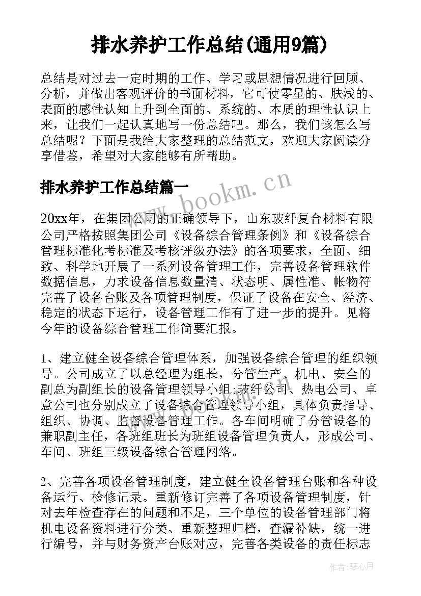 排水养护工作总结(通用9篇)