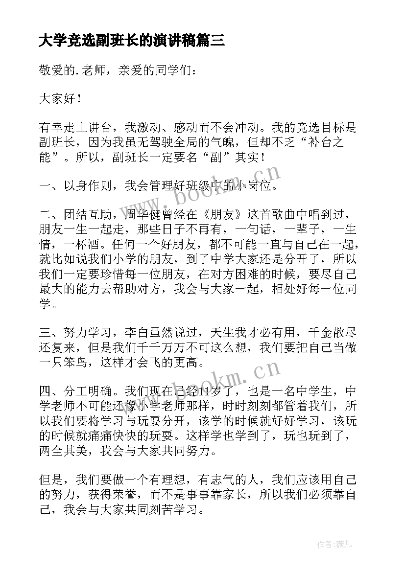 大学竞选副班长的演讲稿(汇总10篇)