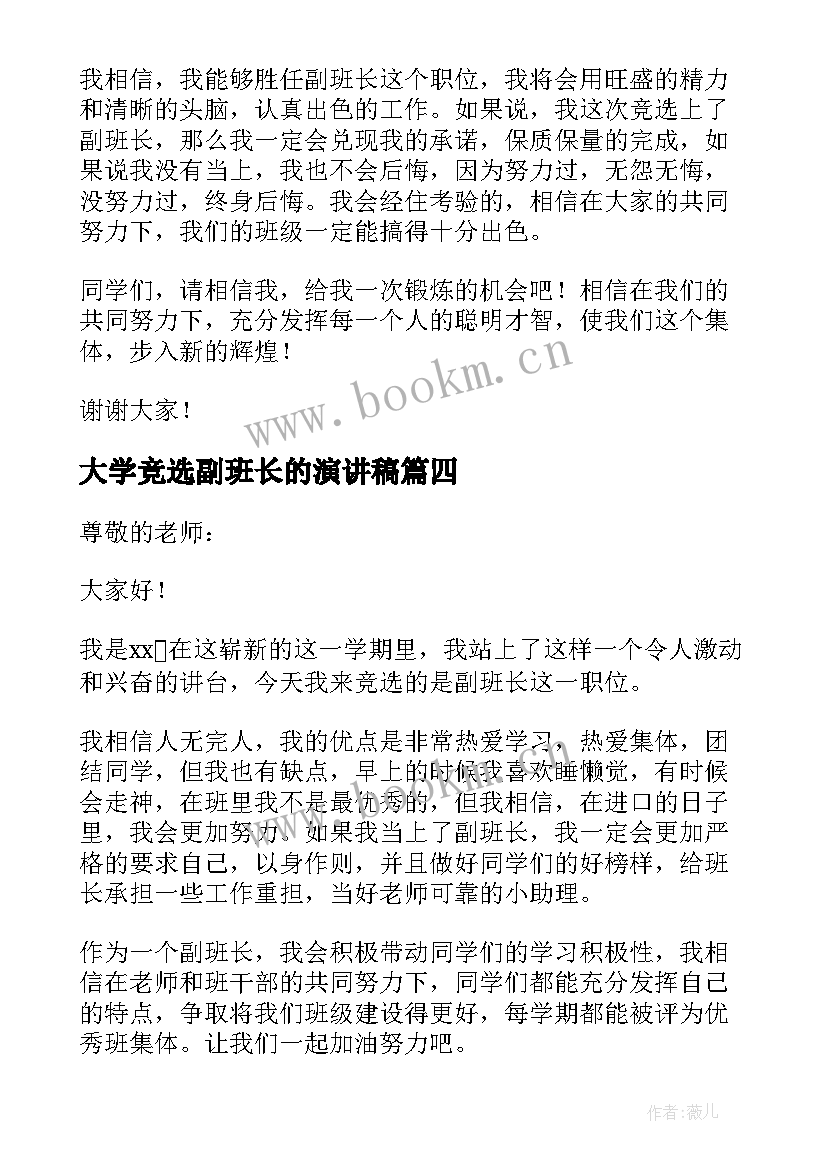 大学竞选副班长的演讲稿(汇总10篇)