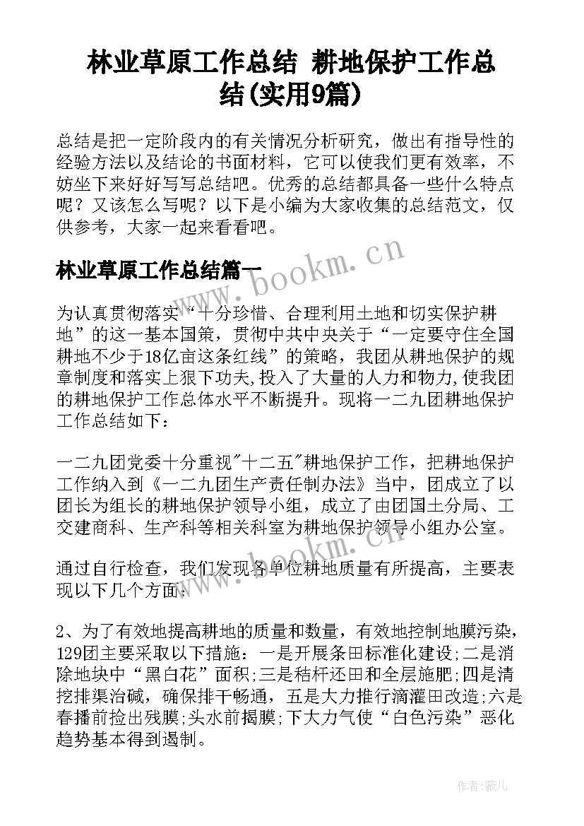 林业草原工作总结 耕地保护工作总结(实用9篇)