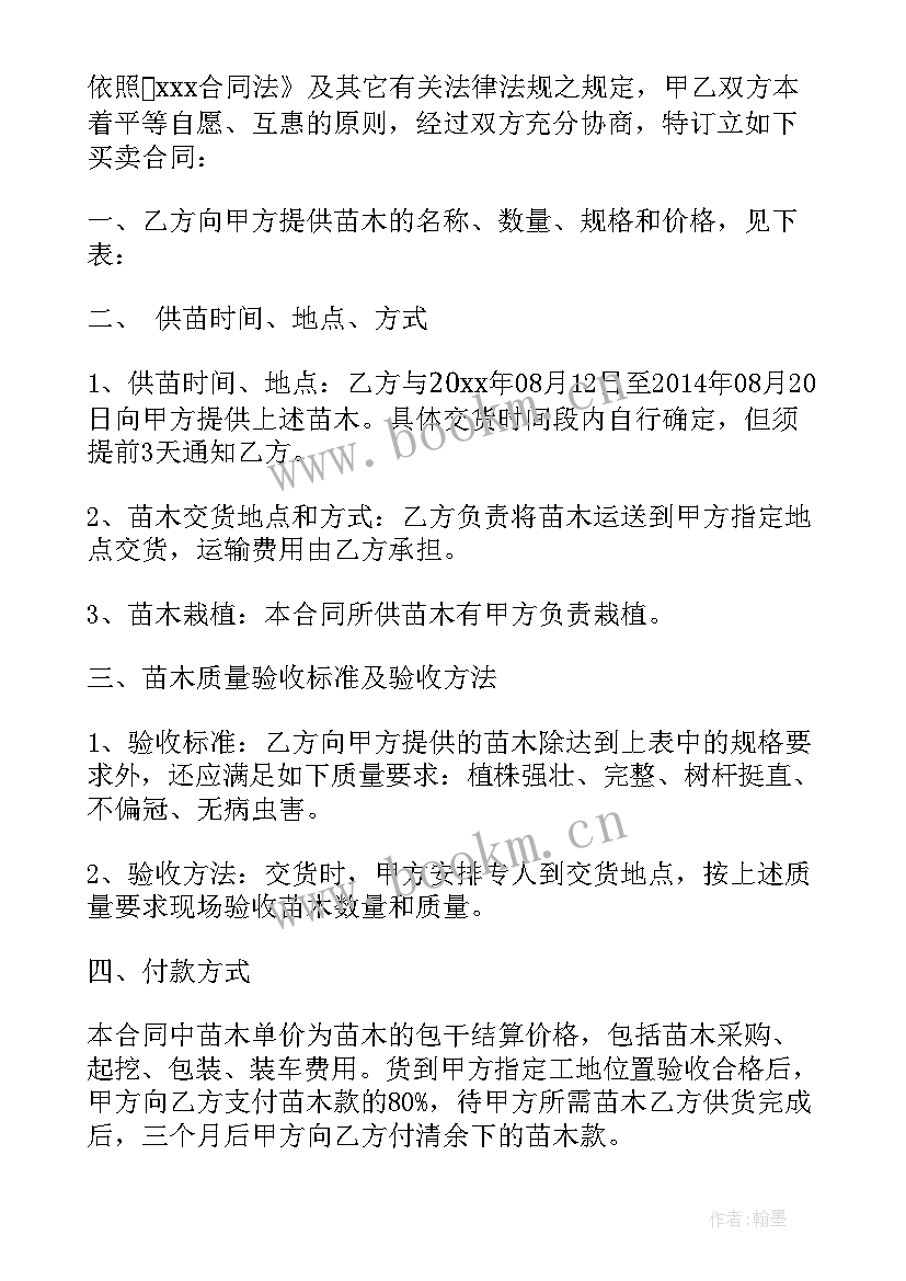 2023年树木买卖协议书 树木买卖合同(优秀5篇)