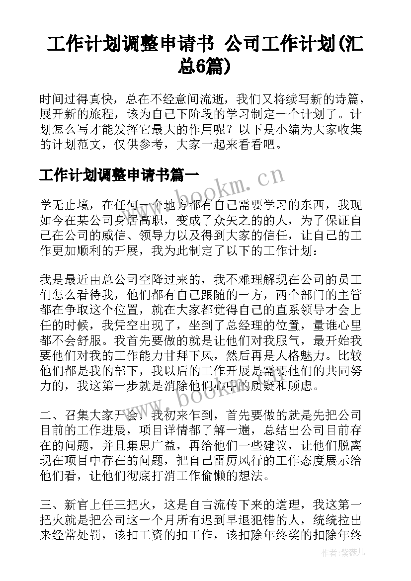 工作计划调整申请书 公司工作计划(汇总6篇)