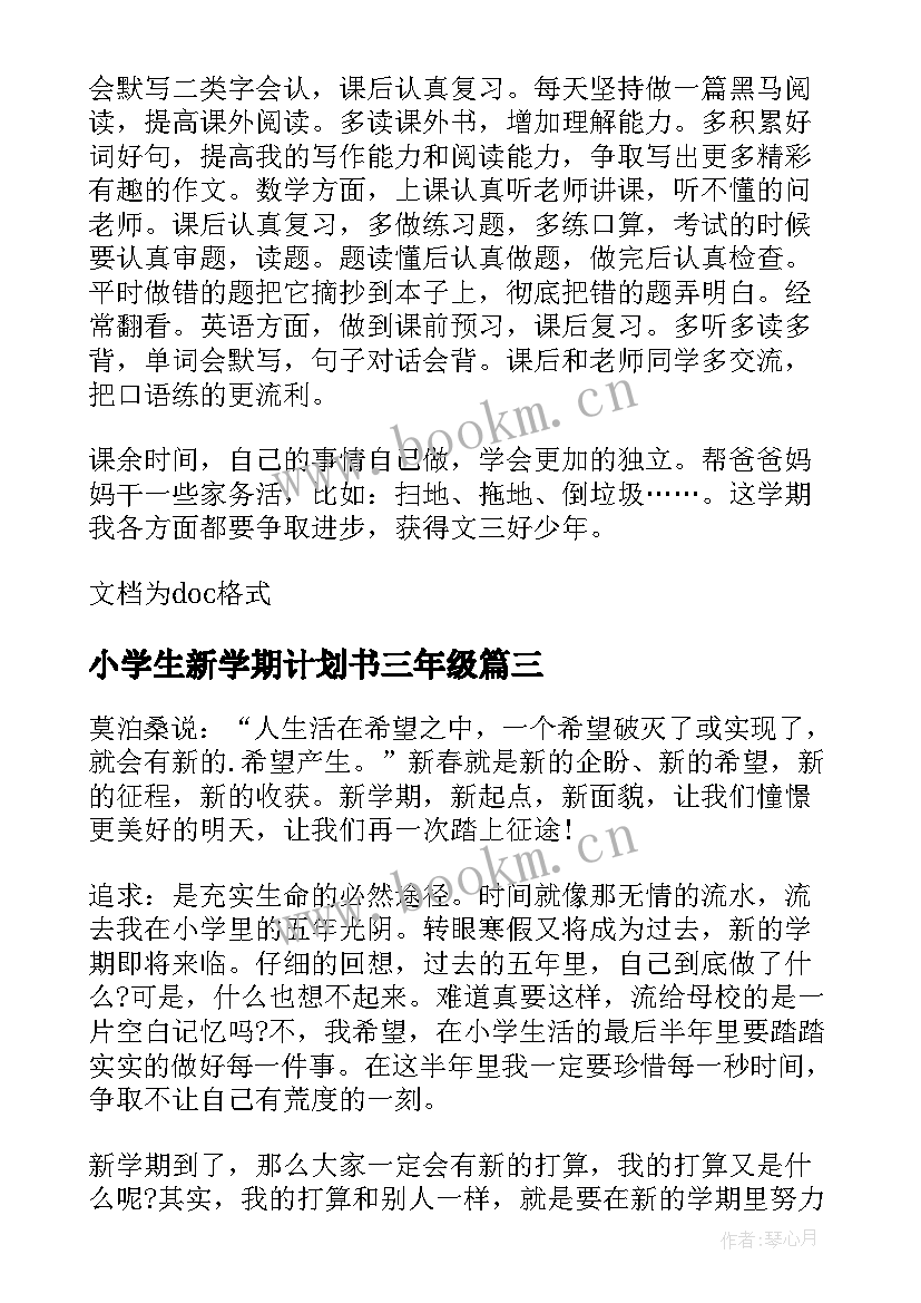 2023年小学生新学期计划书三年级(优质10篇)