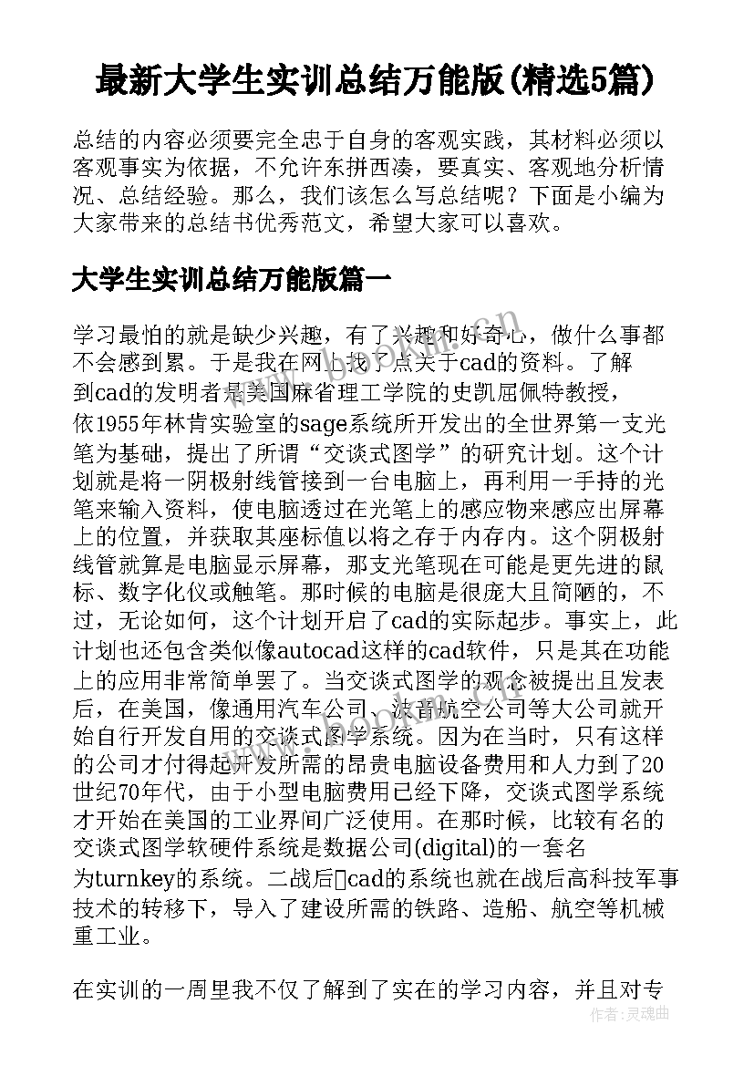 最新大学生实训总结万能版(精选5篇)