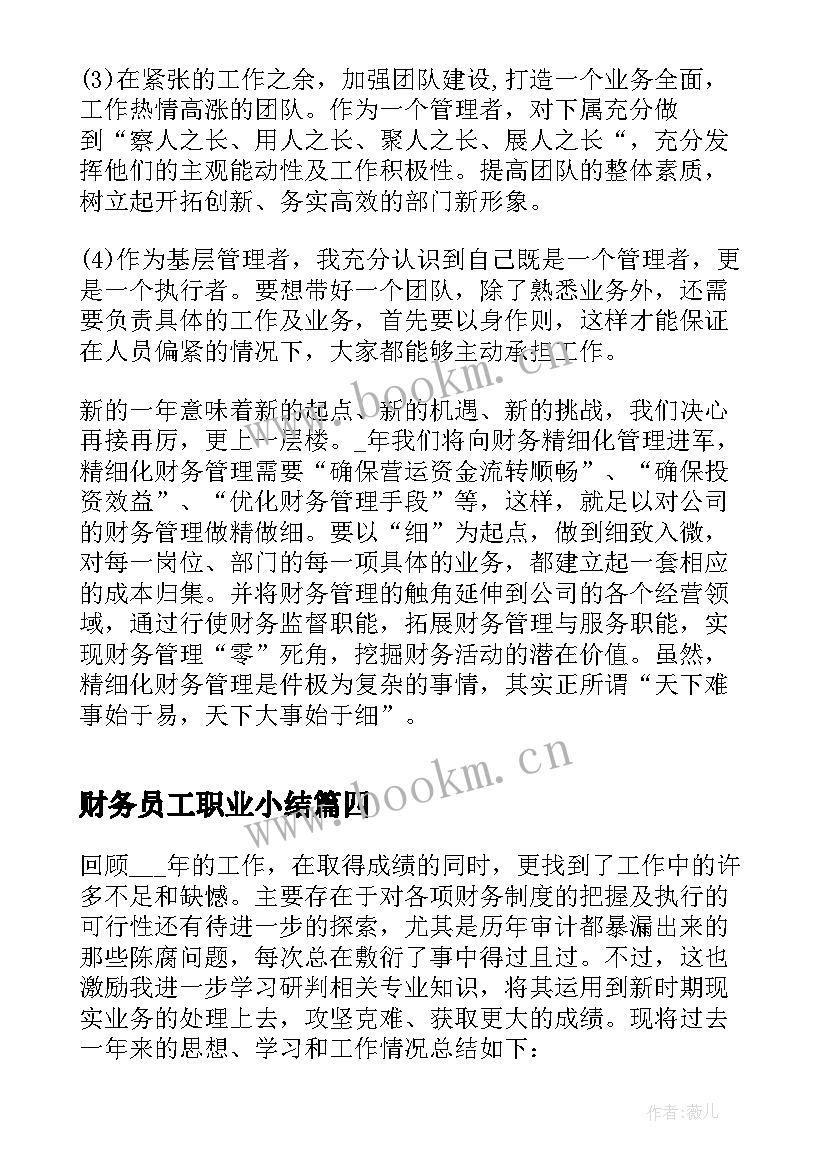 财务员工职业小结 财务员工职业工作体会感想(通用5篇)