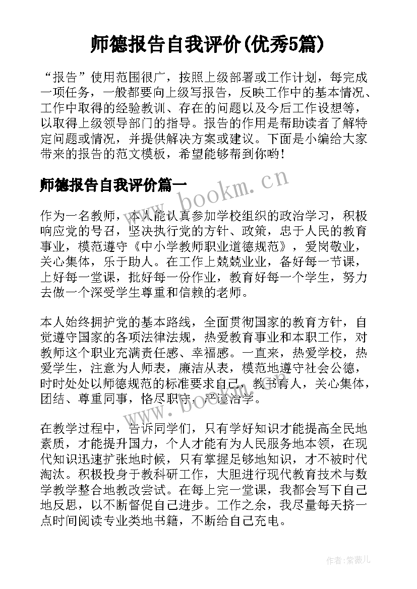 师德报告自我评价(优秀5篇)