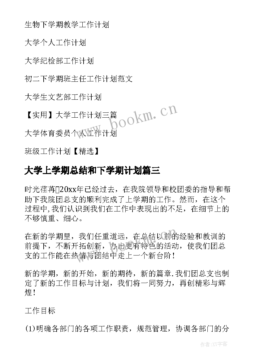 大学上学期总结和下学期计划(模板8篇)