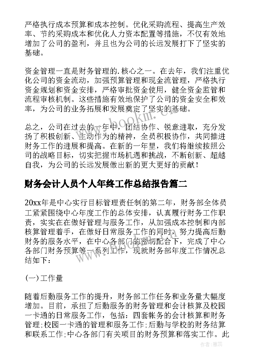 最新财务会计人员个人年终工作总结报告(优秀6篇)