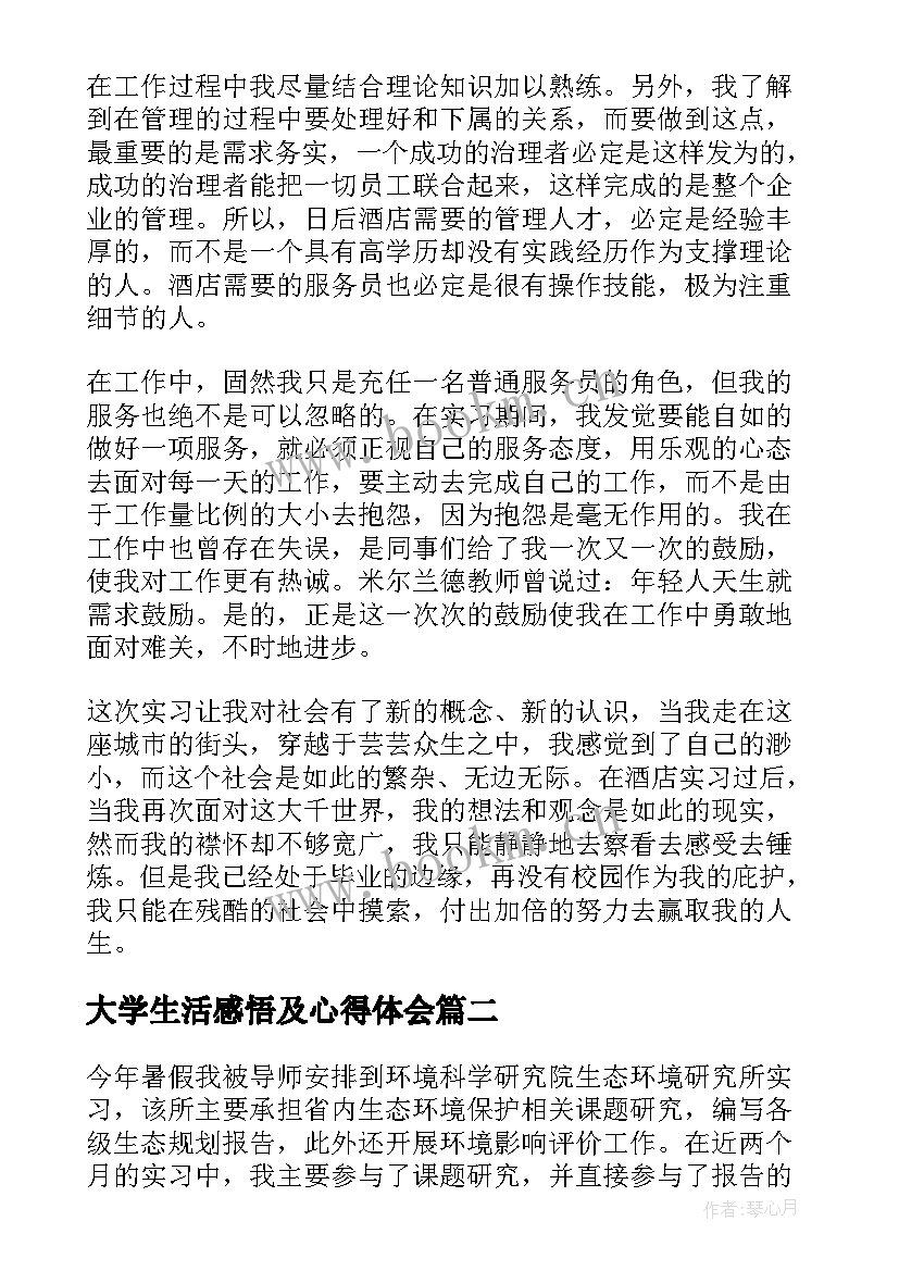 最新大学生活感悟及心得体会(模板7篇)