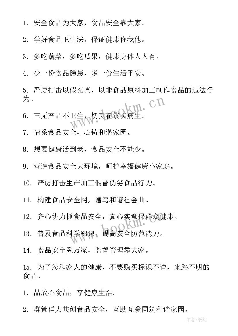 创建食品安全示范城市标语 创建国家食品安全城市标语(优秀5篇)