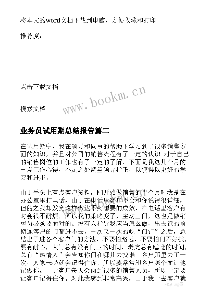 2023年业务员试用期总结报告 业务员试用期工作总结(汇总5篇)