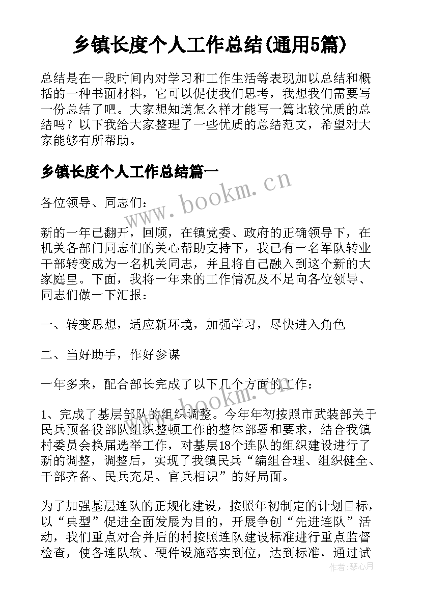 乡镇长度个人工作总结(通用5篇)