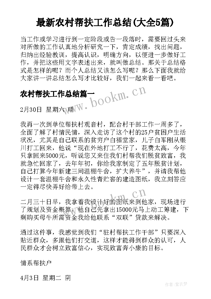 最新农村帮扶工作总结(大全5篇)