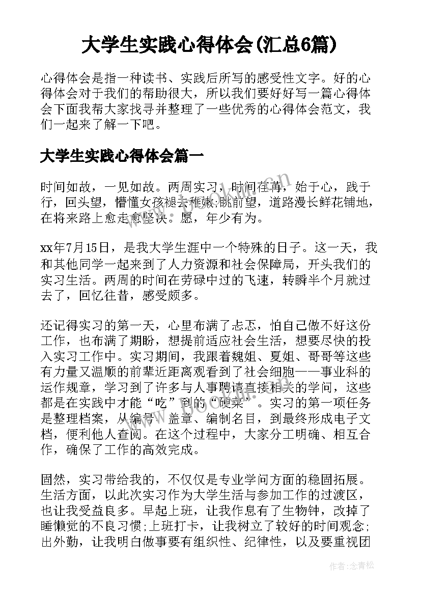 大学生实践心得体会(汇总6篇)