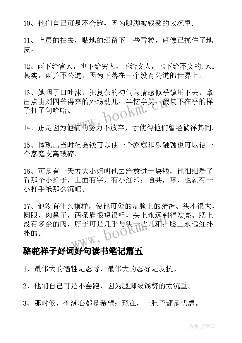 最新骆驼祥子好词好句读书笔记 骆驼祥子好词好句摘抄及读书笔记(优秀5篇)