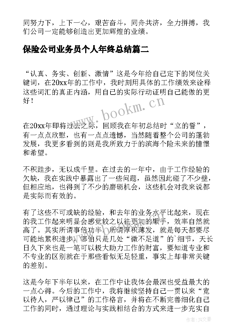 2023年保险公司业务员个人年终总结(精选7篇)