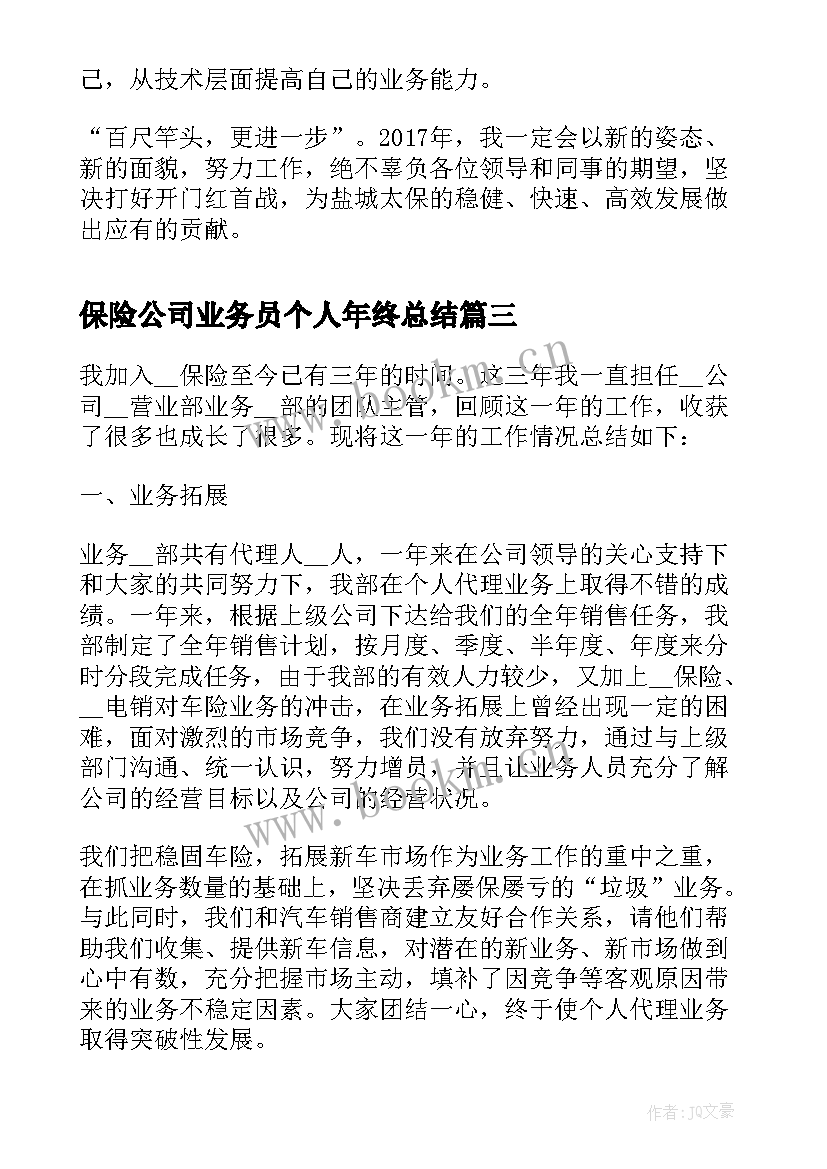 2023年保险公司业务员个人年终总结(精选7篇)