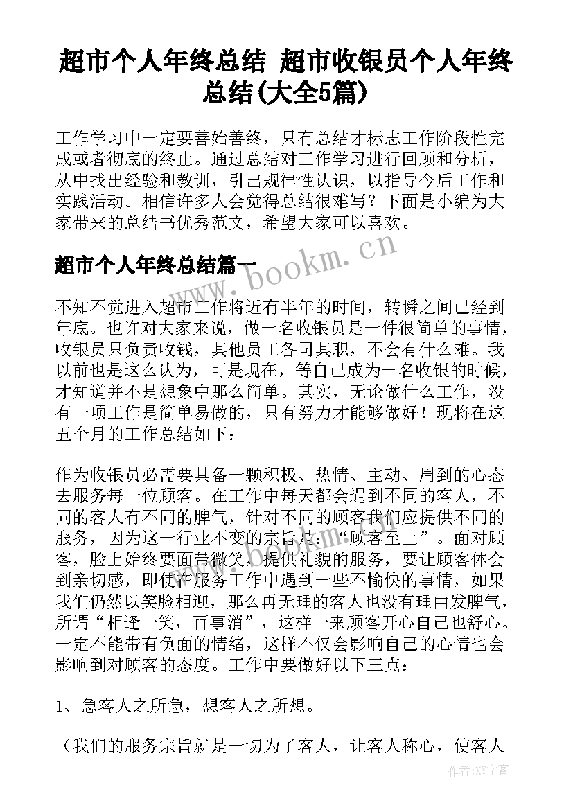 超市个人年终总结 超市收银员个人年终总结(大全5篇)