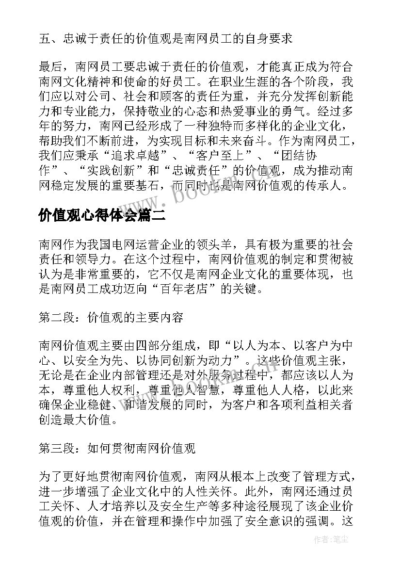 最新价值观心得体会 南网价值观心得体会(大全5篇)