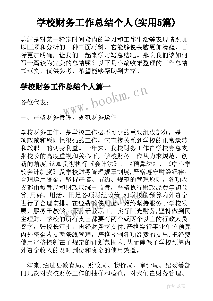 学校财务工作总结个人(实用5篇)