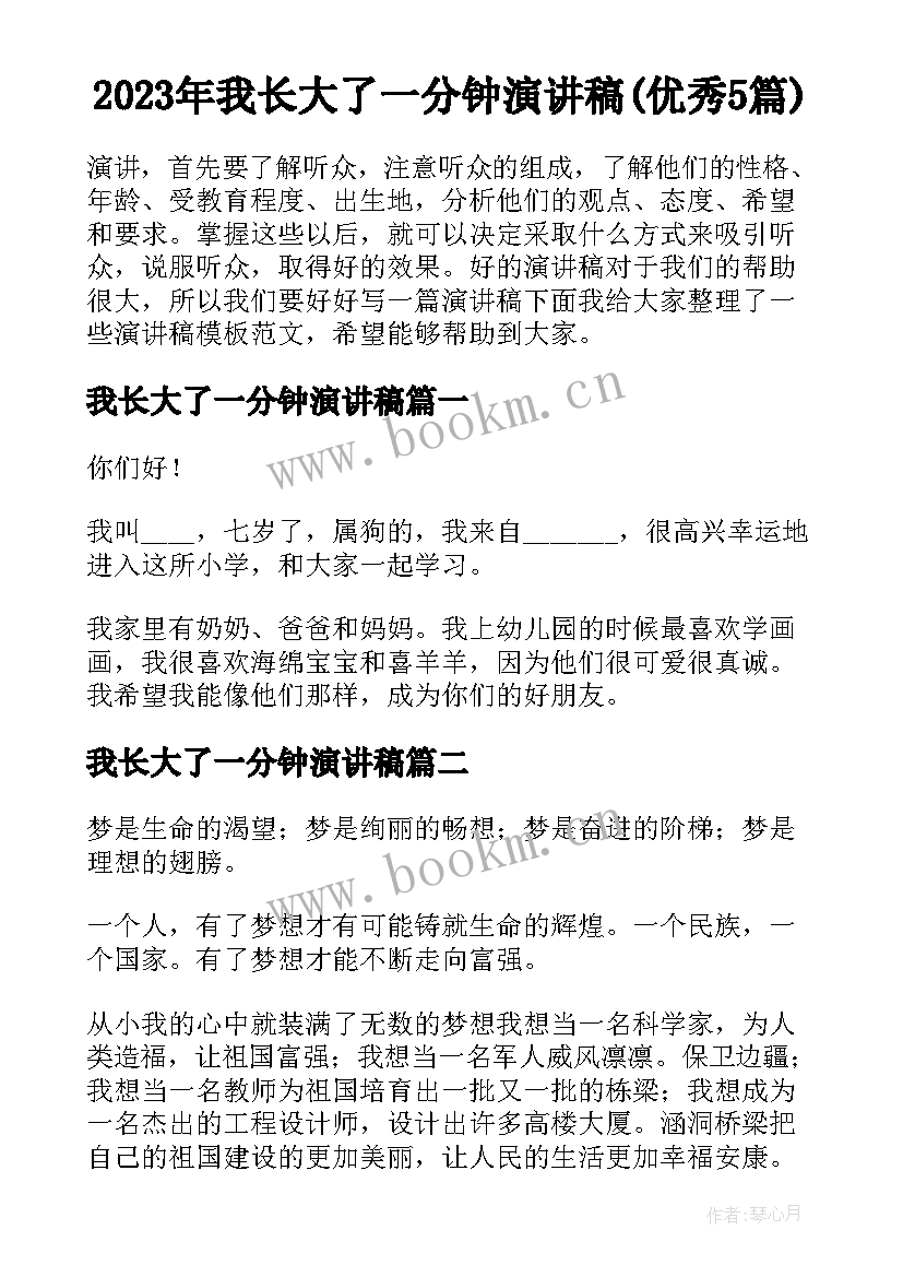 2023年我长大了一分钟演讲稿(优秀5篇)