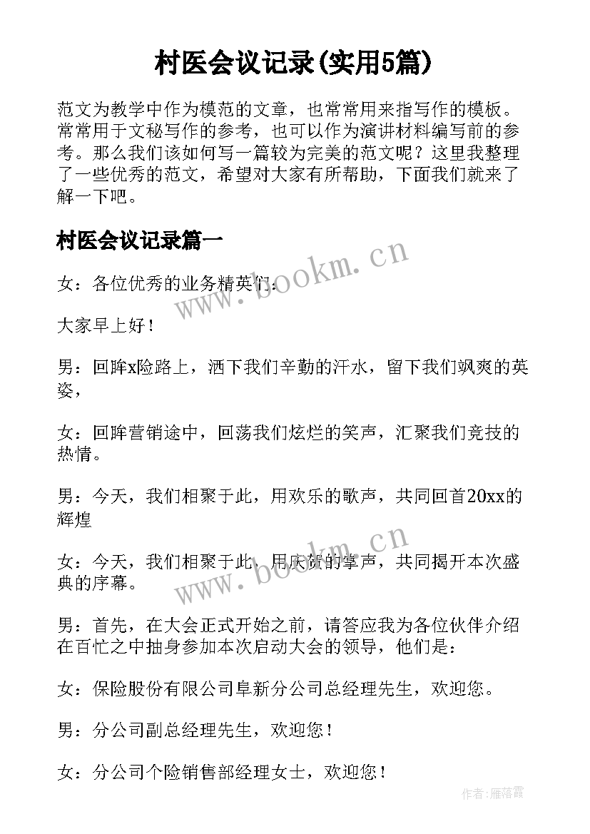 村医会议记录(实用5篇)