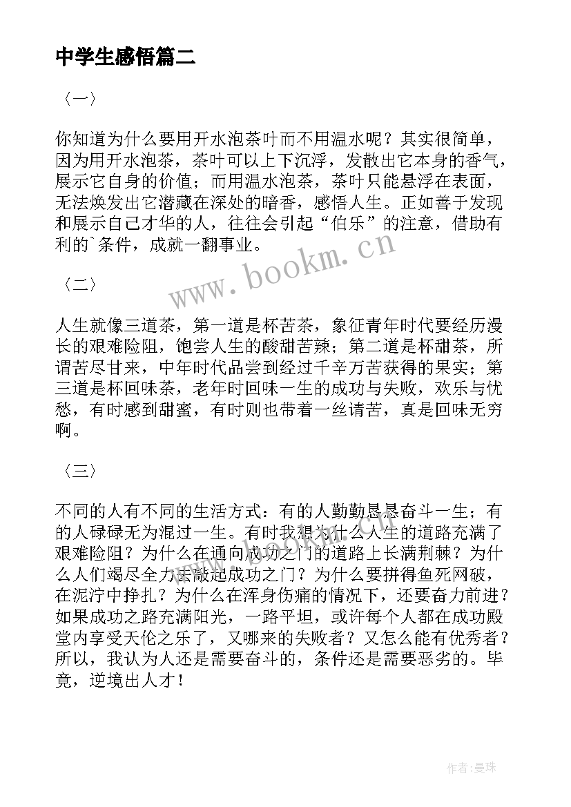 中学生感悟 人生的感悟中学生(汇总5篇)