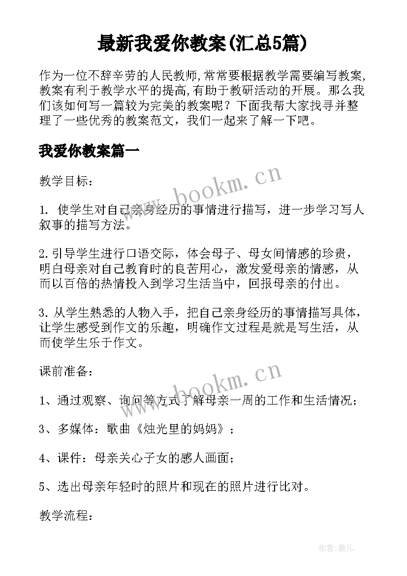 最新我爱你教案(汇总5篇)