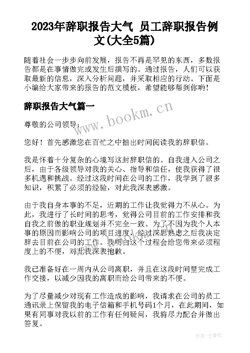 2023年辞职报告大气 员工辞职报告例文(大全5篇)