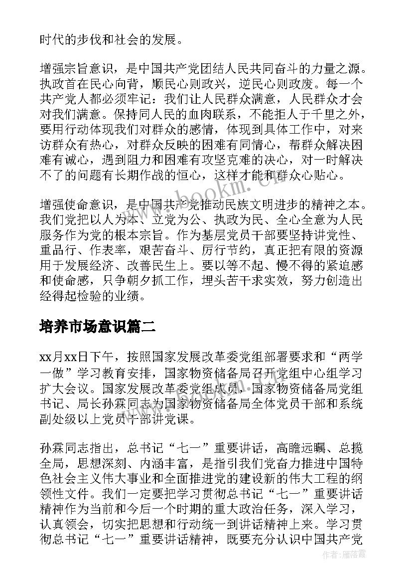 培养市场意识 学习系列讲话强化四个意识个人心得体会(精选5篇)