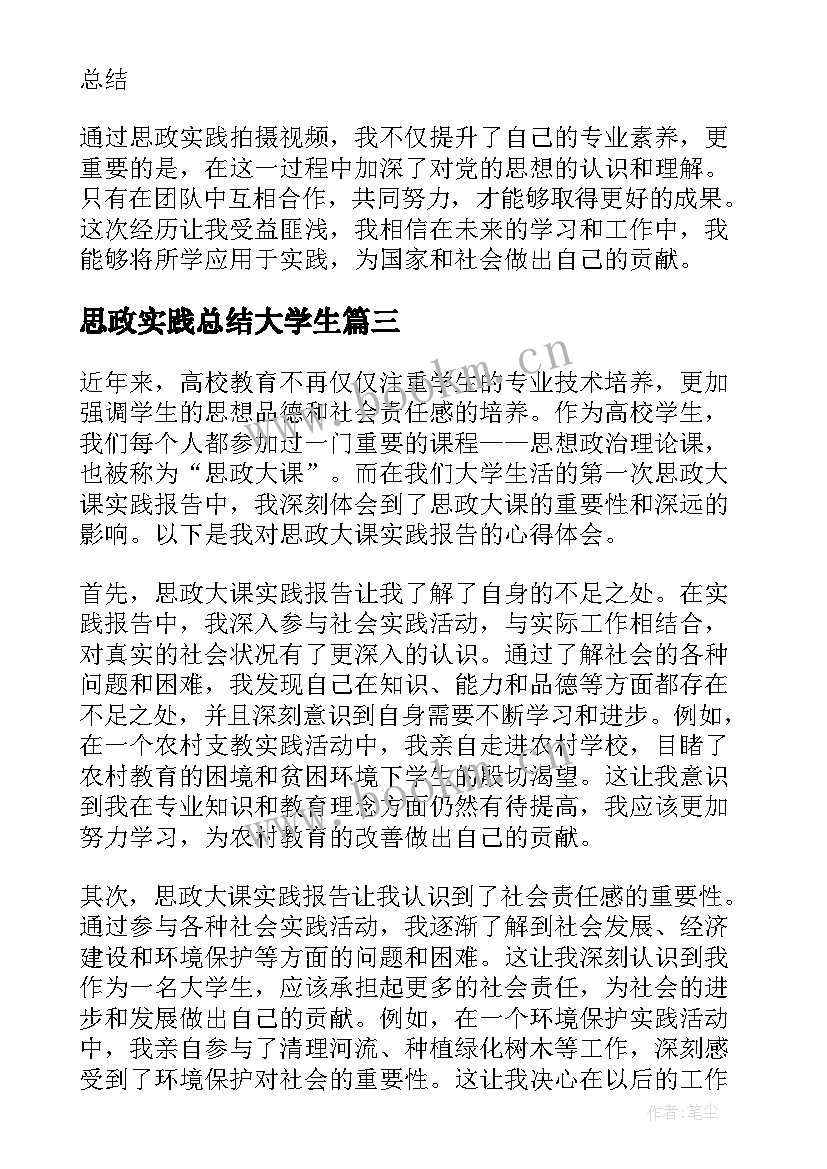 2023年思政实践总结大学生(优质6篇)