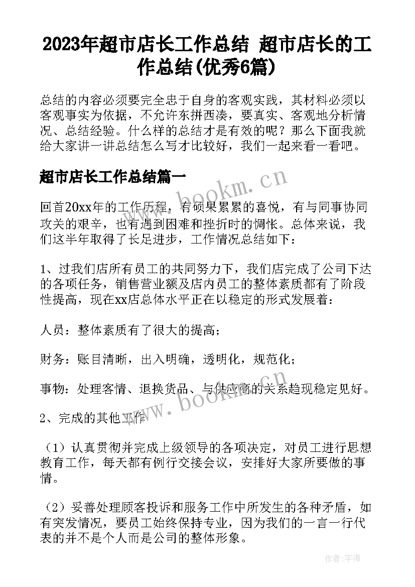 2023年超市店长工作总结 超市店长的工作总结(优秀6篇)