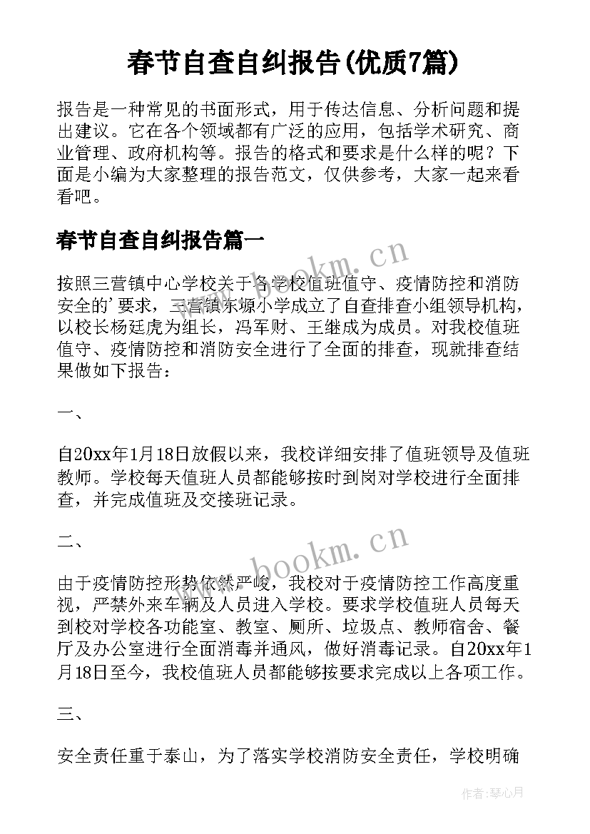 春节自查自纠报告(优质7篇)