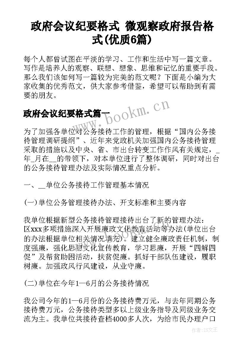 政府会议纪要格式 微观察政府报告格式(优质6篇)