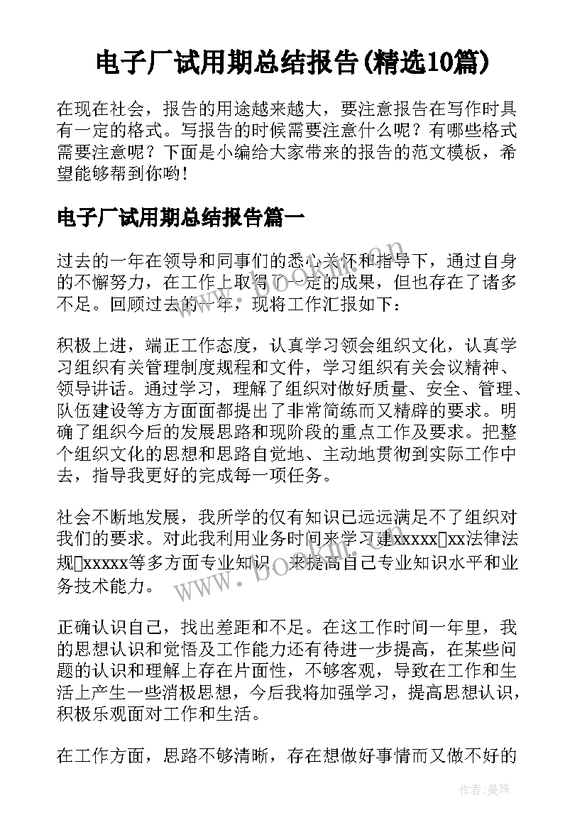 电子厂试用期总结报告(精选10篇)