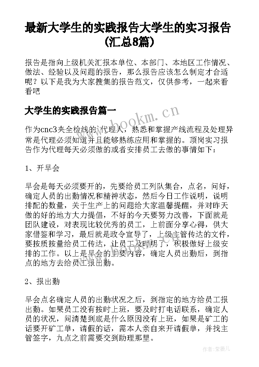 最新大学生的实践报告 大学生的实习报告(汇总8篇)