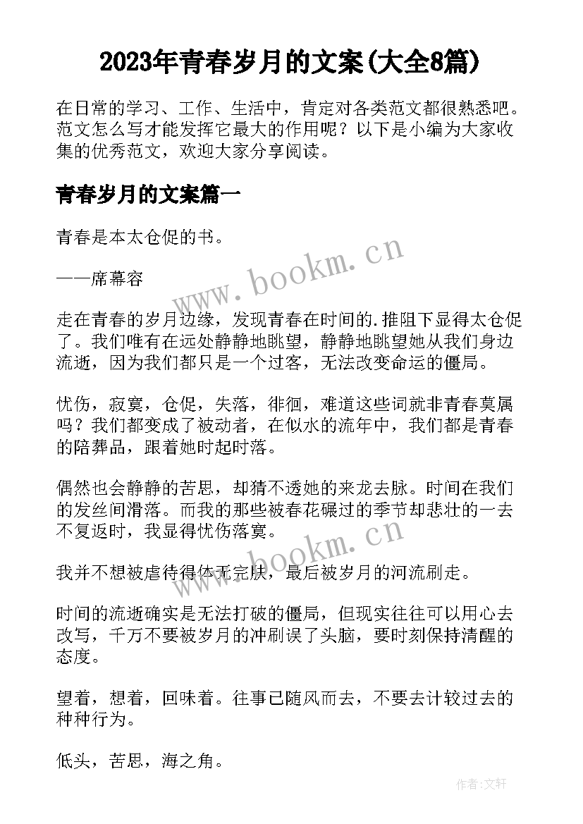 2023年青春岁月的文案(大全8篇)