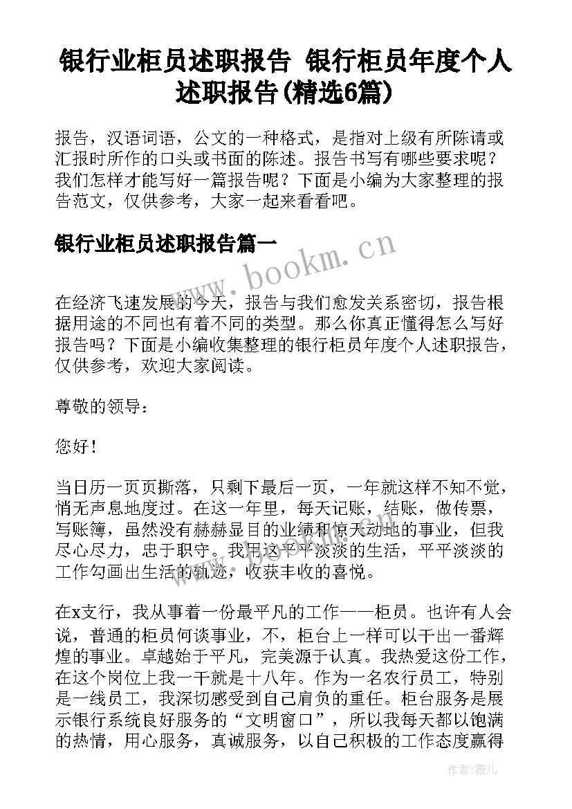 银行业柜员述职报告 银行柜员年度个人述职报告(精选6篇)