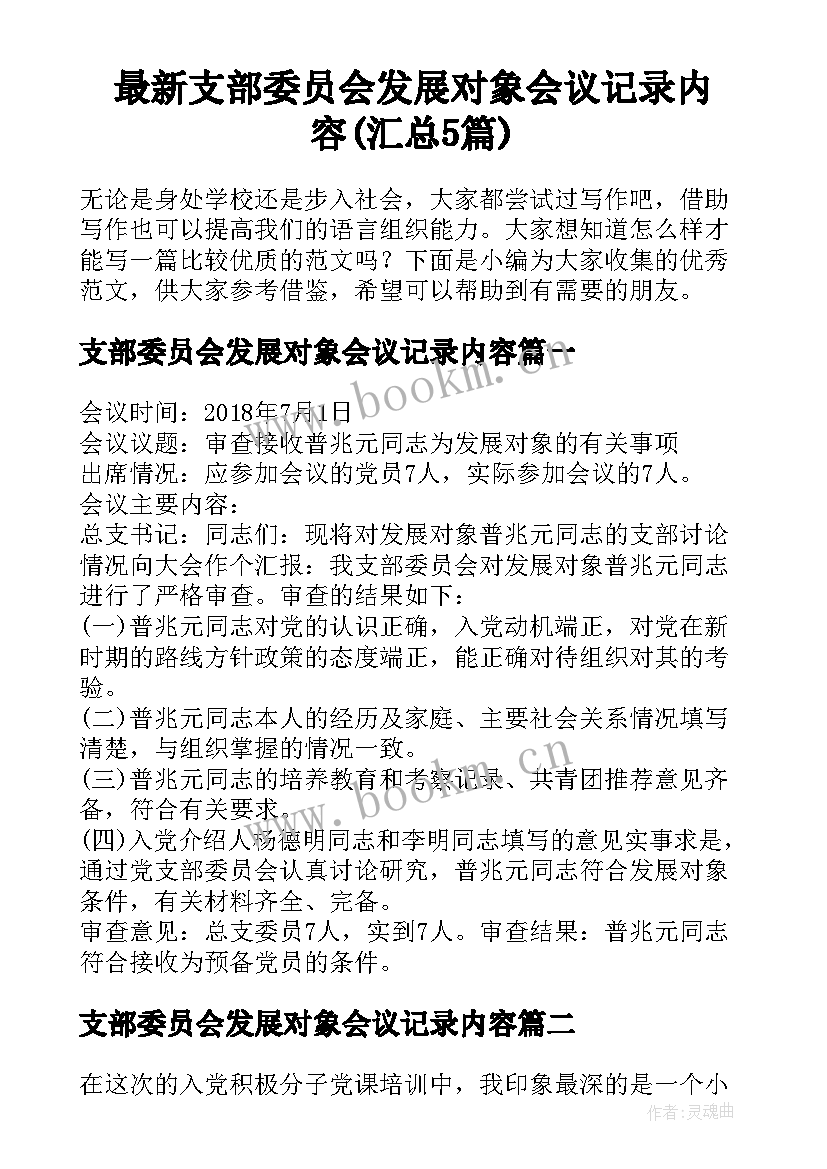 最新支部委员会发展对象会议记录内容(汇总5篇)