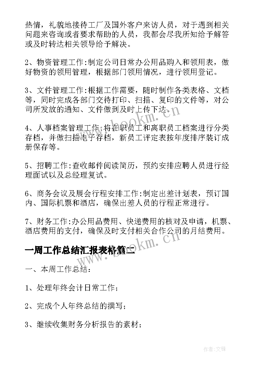 一周工作总结汇报表格 汇报一周工作总结(模板5篇)