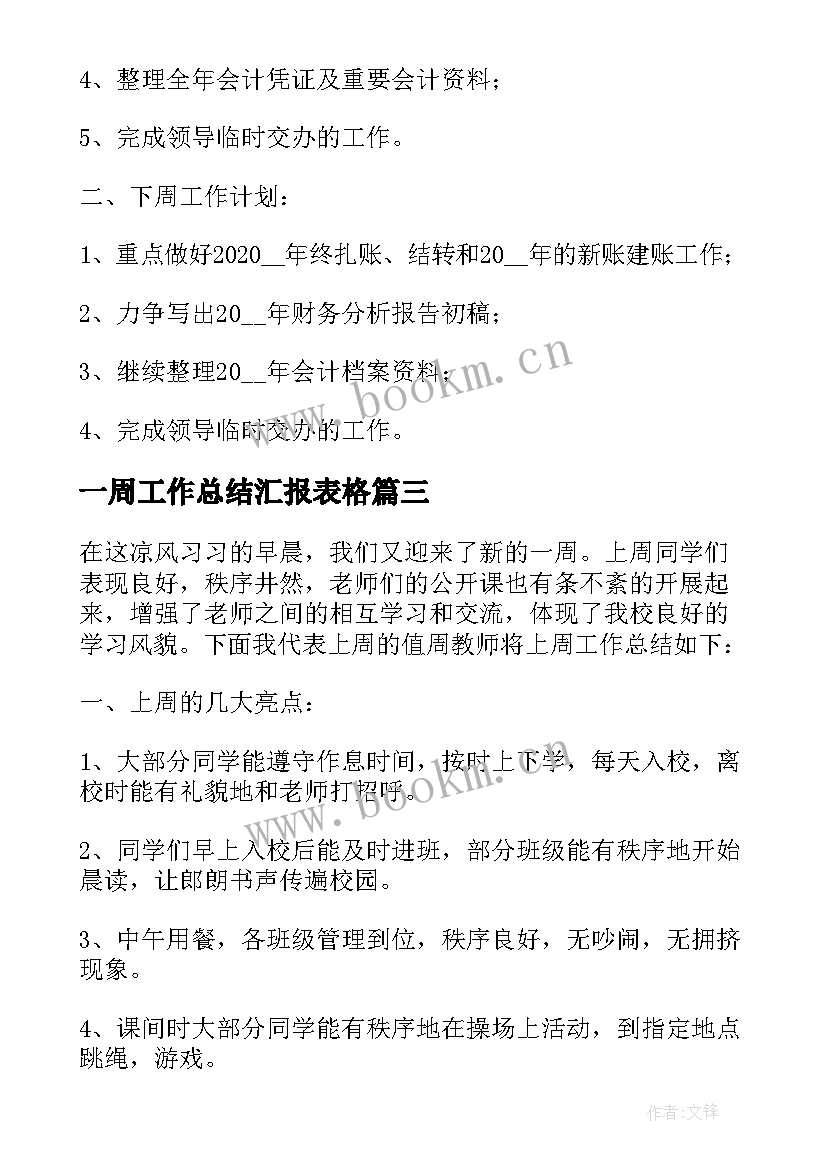 一周工作总结汇报表格 汇报一周工作总结(模板5篇)