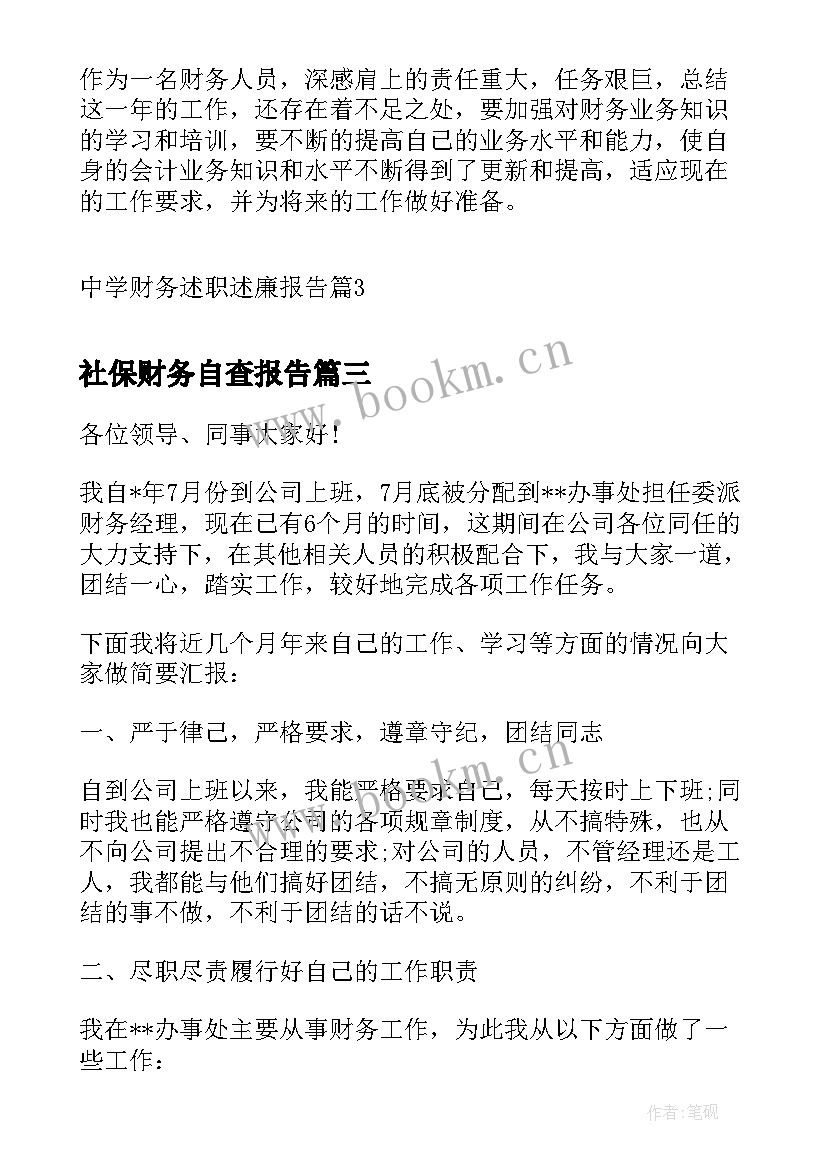 社保财务自查报告(模板10篇)