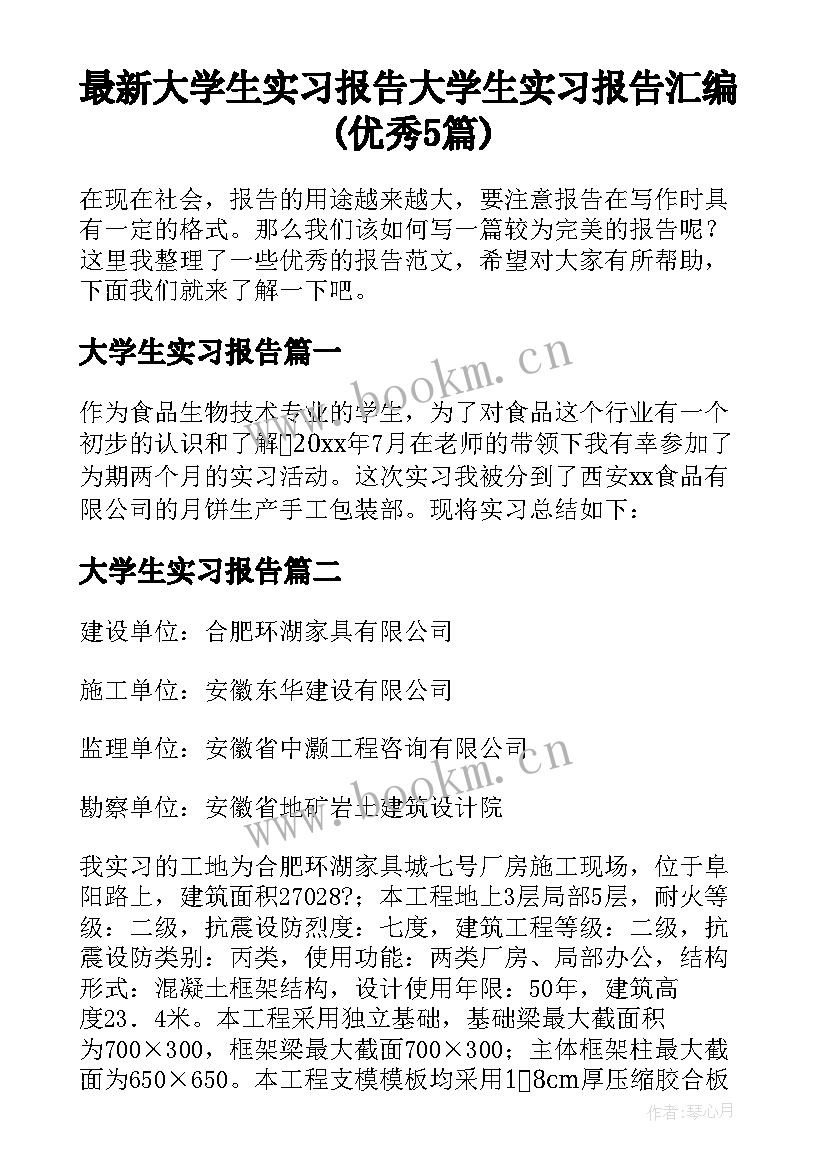 最新大学生实习报告 大学生实习报告汇编(优秀5篇)