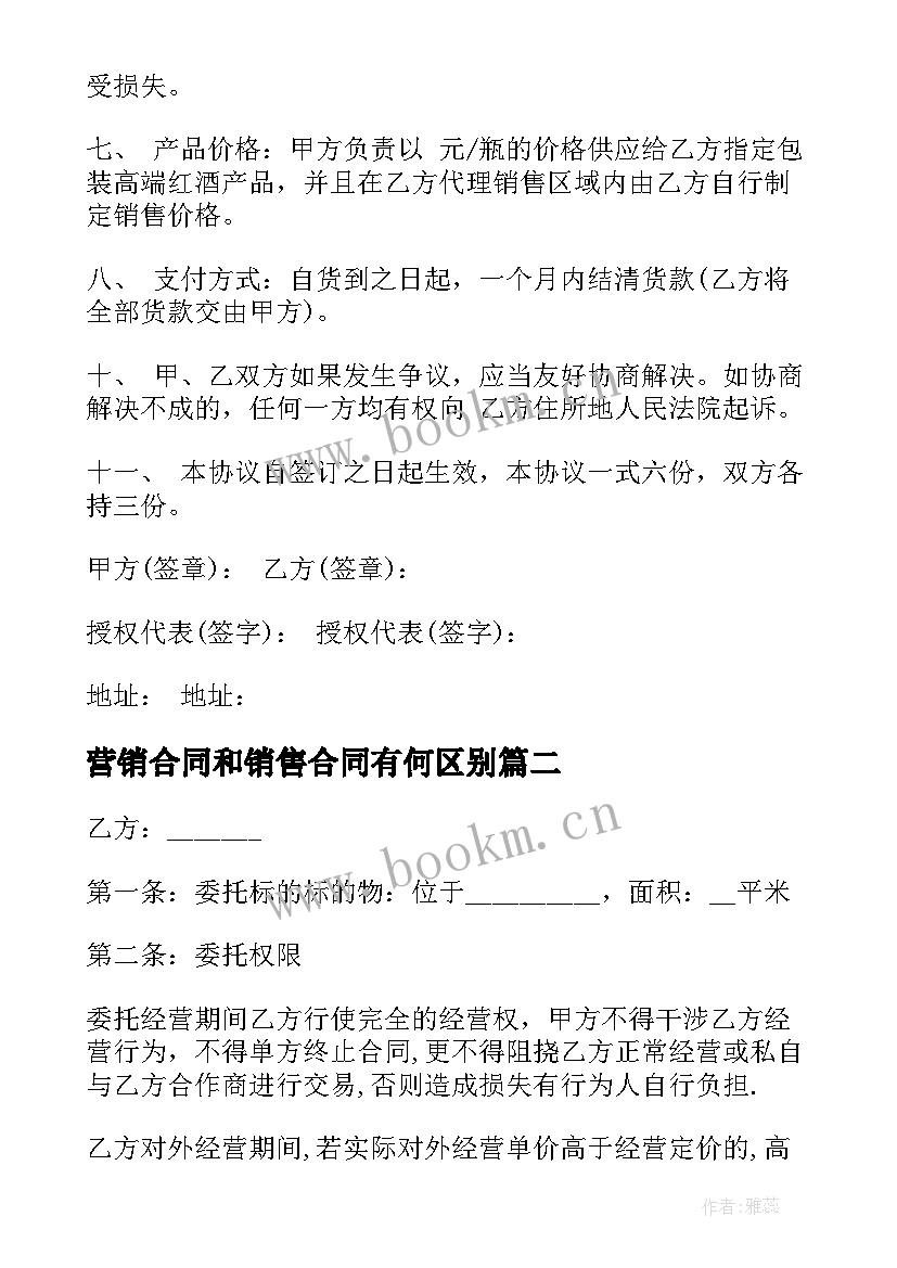 最新营销合同和销售合同有何区别 委托营销合同(汇总8篇)