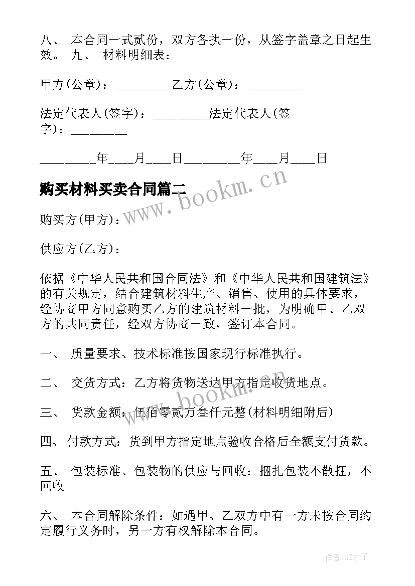 购买材料买卖合同(大全8篇)