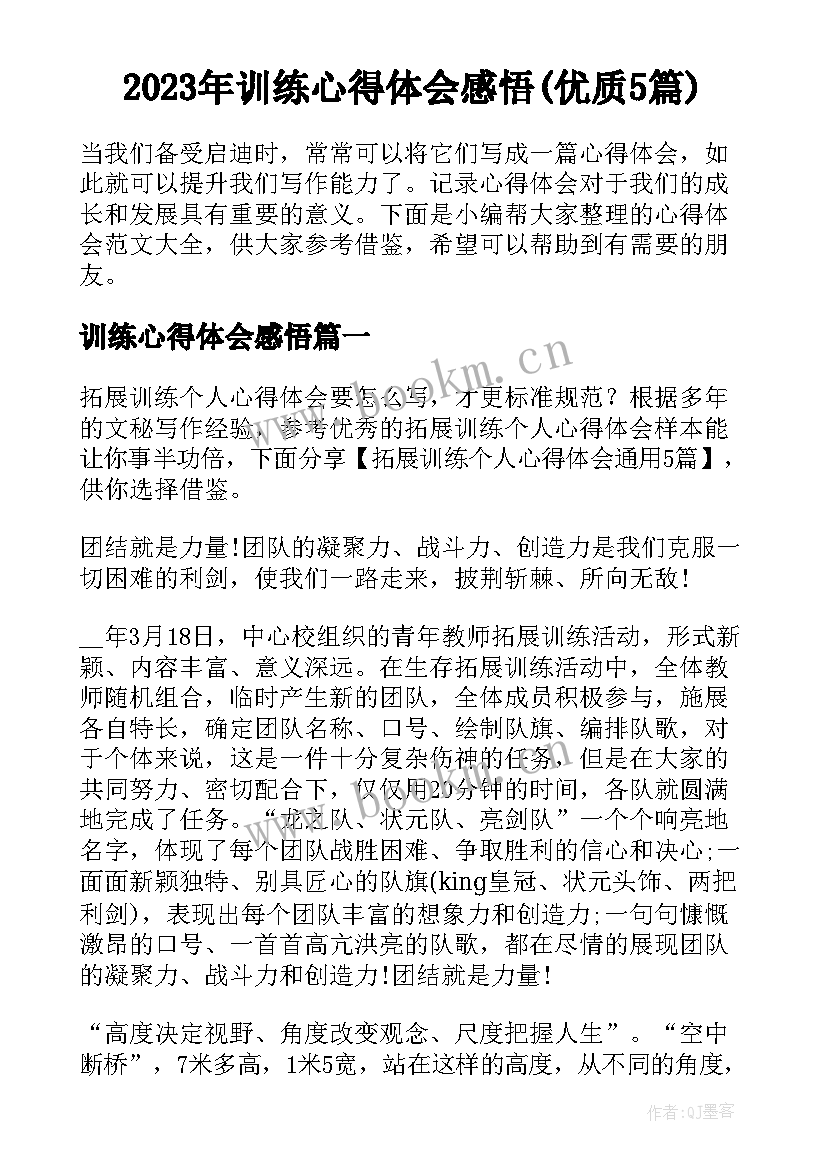 2023年训练心得体会感悟(优质5篇)